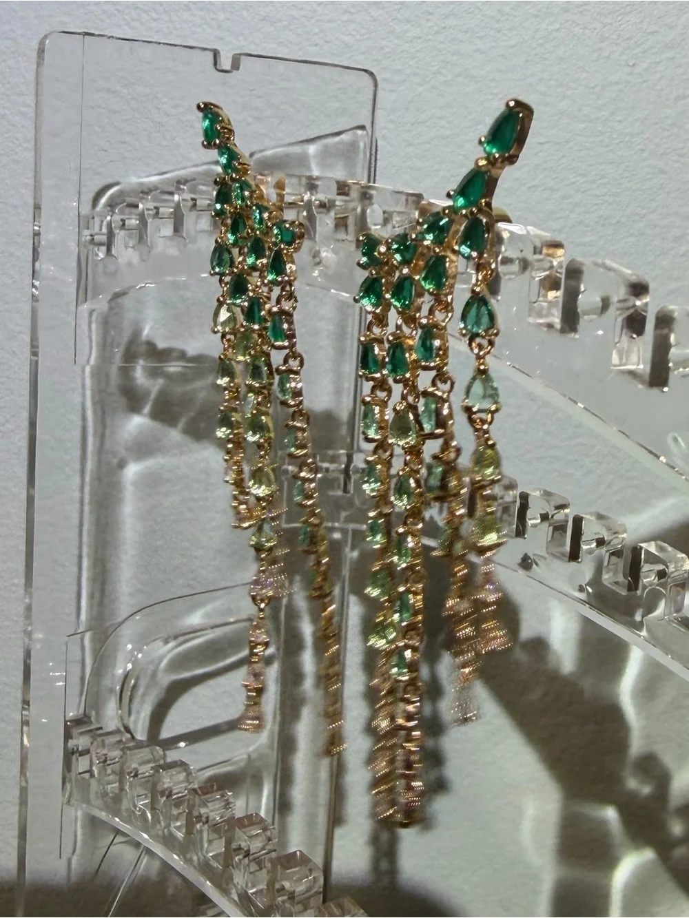NWOT Green & Blue Crystal Teardrop Cascade Chandelier Pierced Earrings